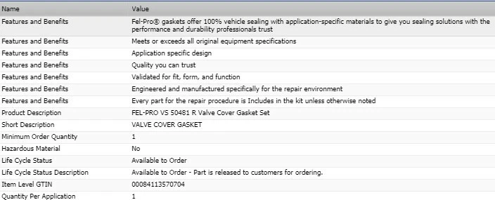 Juego de juntas de cubierta de válvula Fel-Pro para Ford E-350 Econoline 1997-1998 V8-5,4 L Foto 2 de 4