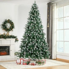 Snow Covered Christmas Tree Bushy Pine Cones Xmas Artificial Outdoor 4/5/6/7FT