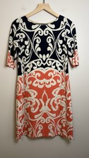 Women’s Eliza J color block dress featuring a damask print size 6