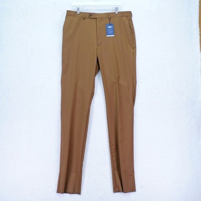 NEW Hart Schaffner Marx Brown Wool Flat Front Dress Pants Trousers 36L 36 / 40.5