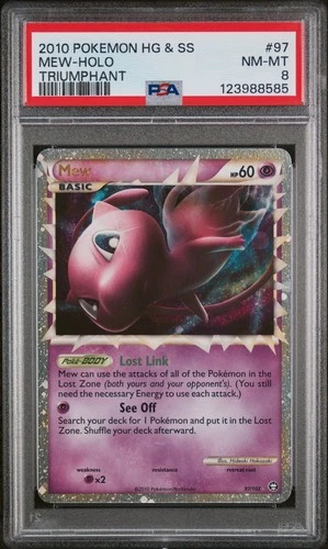 Pokemon Heartgold Soulsilver Triumphant Mew 97/102 Prime Rare Holo Foil PSA 8 NM