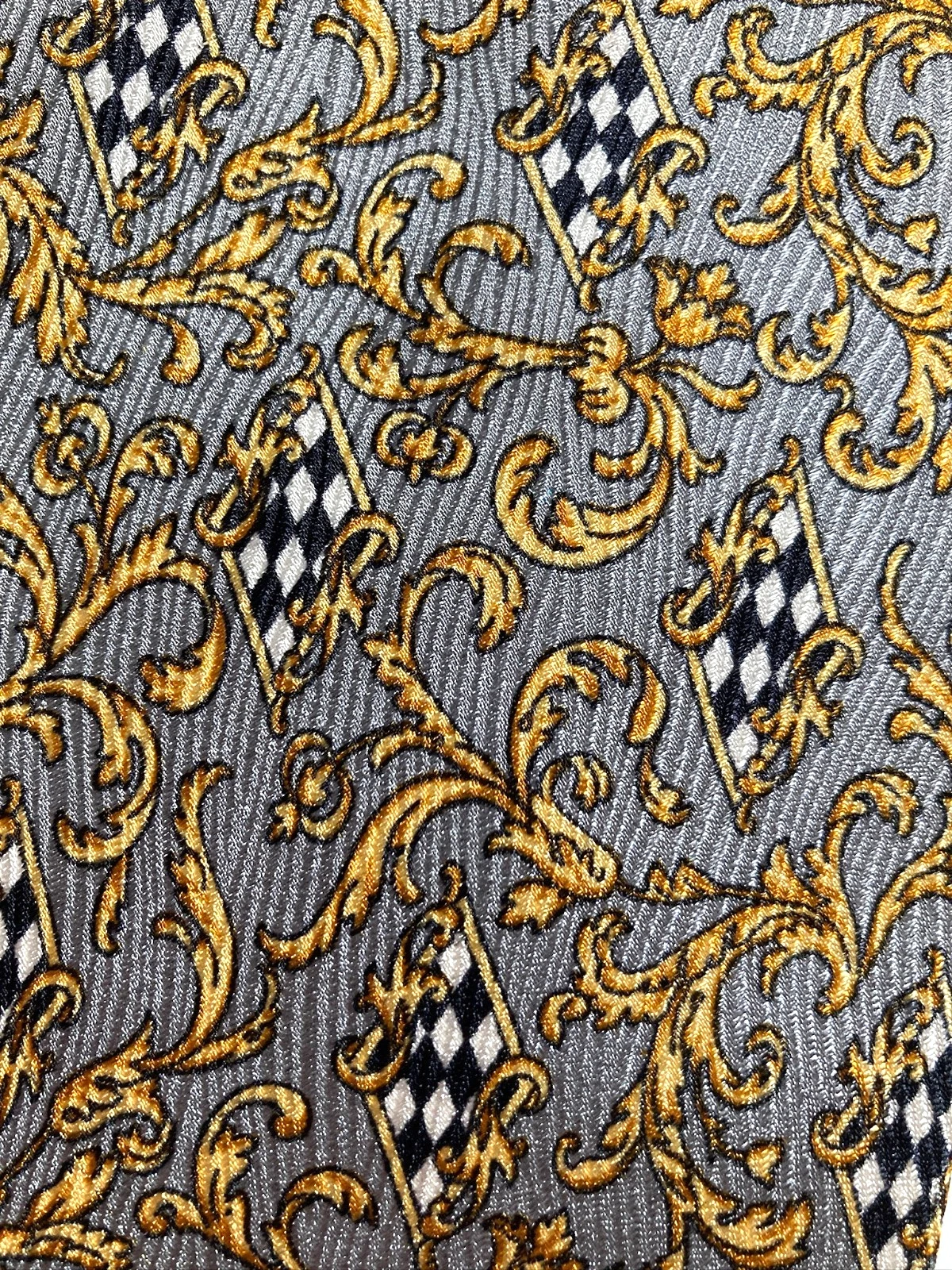 GIANNI VERSACE Vintage '90s Baroque Acanthus Tie Grids Art Nouveau Italy Gray - product detail image 9