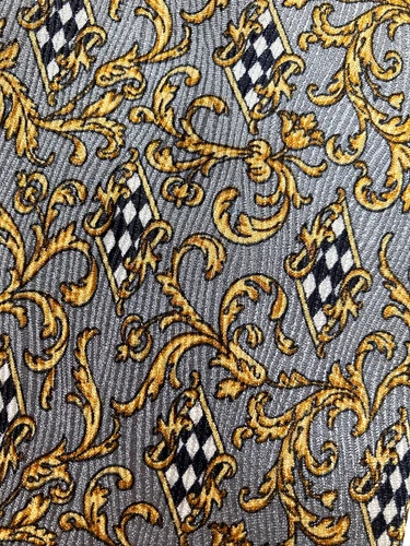 GIANNI VERSACE Vintage '90s Baroque Acanthus Tie Grids Art Nouveau Italy Gray image 9