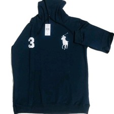 New Polo Ralph Lauren Big Pony LIGHT FLEECE HOODIE. Navy-White. Size Large