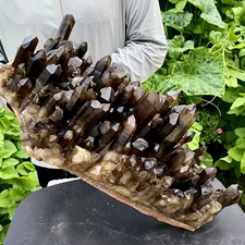 40.54LB Large Natural Smoky Black Quartz Cluster Crystal raw Specimen Healing