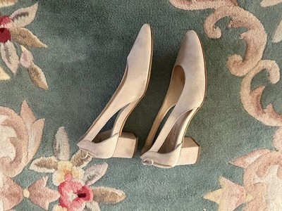 Paul Green Paulina Pumps, Beige Metallic Cutouts Block Heel Shoes, Size 8