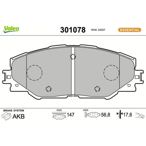 Valeo 301078 Bremsbelagsatz FüR Toyota Auris Mirai Prius Plus Rav 4 A3 A4 E15-image