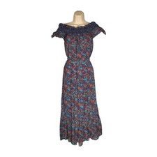 DOEN Violetta Ladybird Floral Midi Dress Navy Multi Belted Smocked Size Small