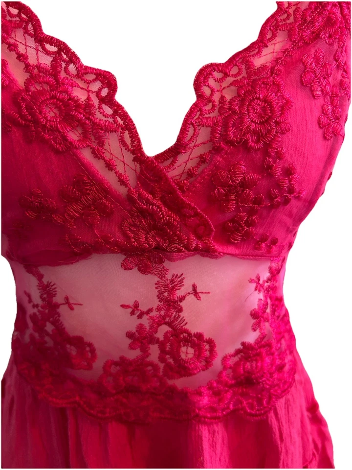 Top Y2K Babydoll Cami Rosa Caliente Encaje RUE 21 Festival Coquette Fairy Club Años 90 L Foto 2 de 4