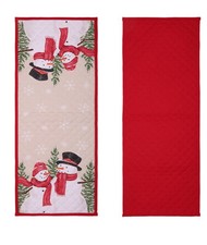 St Nicholas Square Gold Red Three 3 Snowman Winter Tapestry Table Runner 13"x 36