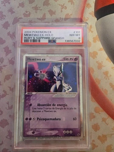 2004 POKEMON SPANISH EX RUBY & SAPPHIRE #101 MEWTWO EX-HOLO PSA 8