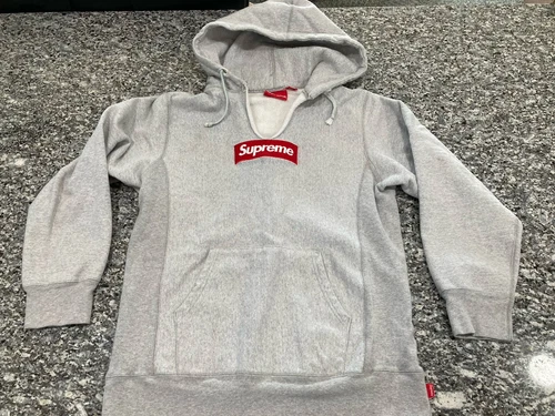 Sweat à capuche épais logo Supreme Box gris clair taille L coupe col V propre !!