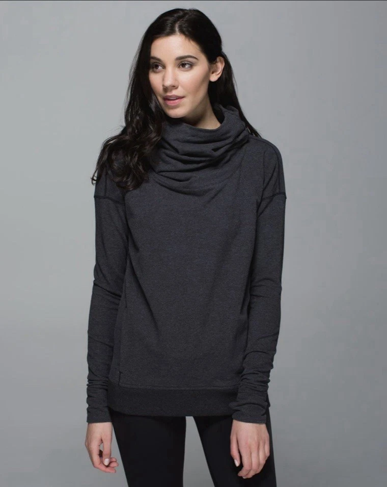 Lululemon Women's Stress Less Hoodie 2 Heathered Dark Gray Pockets Thumbhole