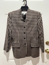 Rena Rowan Saville Women's Sz 8 Made In USA Button Up Jacket Brown Checkered