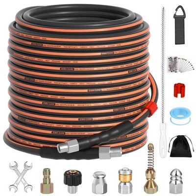 100FT Sewer Jetter Kit for Pressure Washer, 1/4'' NPT Corner Drain Cleaner Hos...