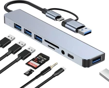 USB C Hub 8-in-2 Multiport Adapter with USB 3.0, SD/TF Card Reader, Audio Port 