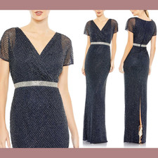 NWT Mac Duggal [ 10 ] 93678 Beaded Butterfly Sleeve Column Gown in Midnight S787