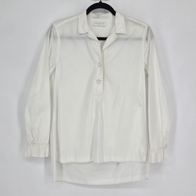 Sandro Paris Women's Size 1 / Small White Long Sleeve Cuff Blouse Cotton Resort