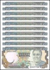 Zambia 20 Kwacha, 1989-1991 ND, P-32b, UNC X 10 PCS