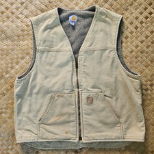 Carhartt Sherpa Lined Duck Vest Mens XL Beige Sandstone V26 Distressed Workwear