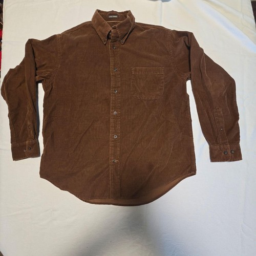 St. John's Bay Shirt Mens M Brown 21 Wale Corduroy Long Sleeve Button Up Pocket