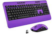 Wireless Keyboard and Mouse Set with Quiet Keys, 2.4G Full Size Purple Keyboard
