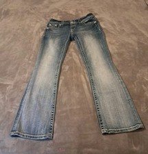 Miss Me Women's Easy Boot Low Rise Silver Sequins Rhinestones Jeans Sz. 27x30