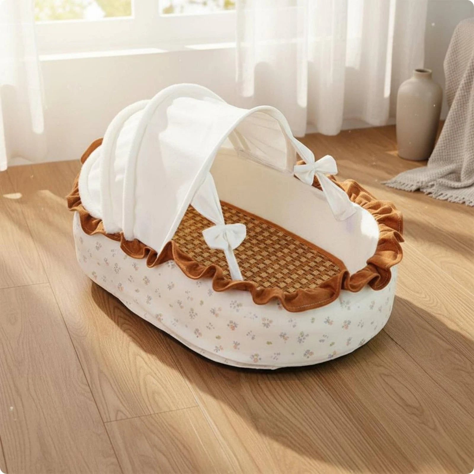 Feline Cradle Bed Removable Cleanable Padding Hooded Pet Den Cooling Mat