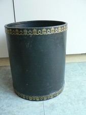 Large Leather Bin Classic Waste Paper  Vintage Black Tooled Gilded