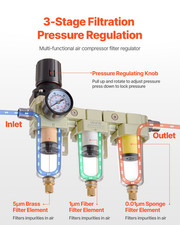 3/8" NPT Air Compressor Filter Regulator 3-Stage Dryer w/ Water Separator