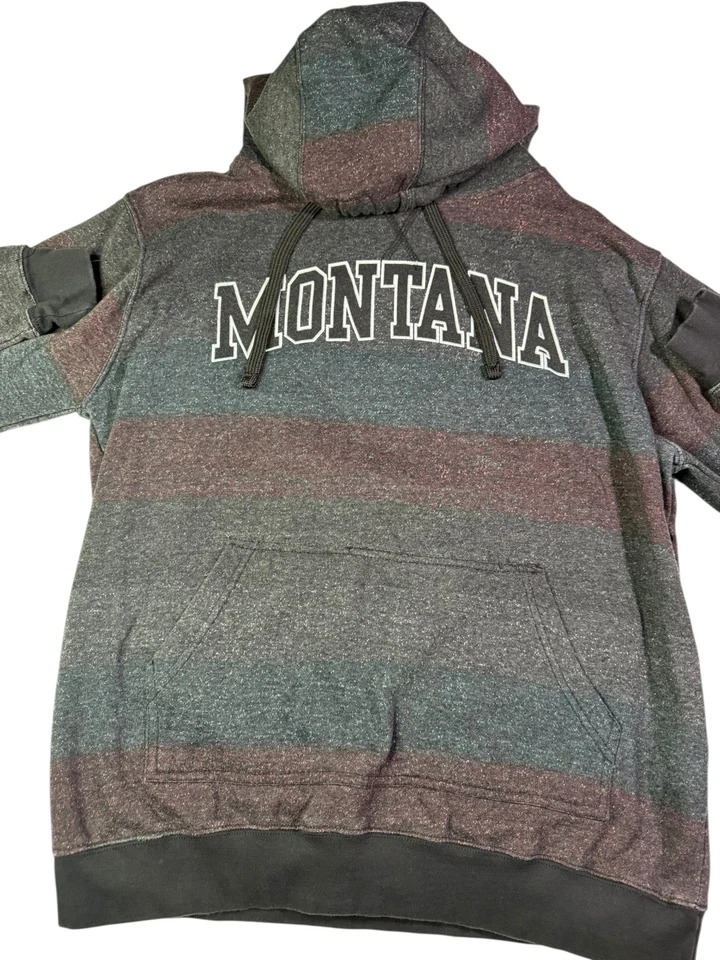 Montana Burnside 连帽衫男式中号多色条纹羊毛衬里 — 第 2/4 张图片