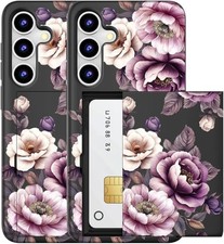 Kawaii Military-Grade Galaxy S23 Case with Card Holder - Black Pink Roses
