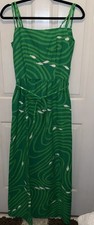 Vtg 60s Malia Honolulu Green Swirl Fish Spaghetti Strap Cotton Maxi Long Dress 8