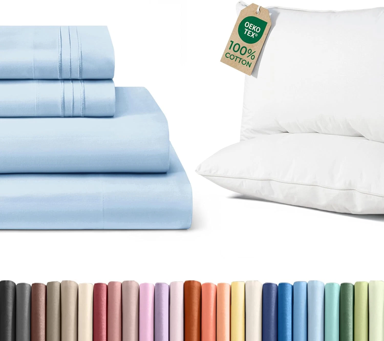 Full Size 4PC Sheet Set & 2 Queen Cotton Bed Pillows