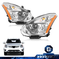 For 2008-2013 Nissan Rogue Chrome Halogen Headlights Replacement Headlamps Pair