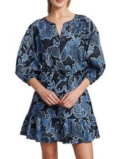 Parker Dress Women’s XS Blue Jenna Puff Sleeve Marine Safari Floral No Belt