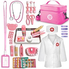 Doctor Kit for Kids Girls, Wooden Kids Dentist Play Set, Doctor Play Set Pretend