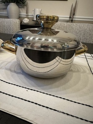 Vintage Pintinox Italy 18/10 Stainless Steel 2 Qt Saucepot - Gold Plated Handles