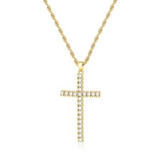Cross Necklace for Women, 14K Gold Plated Large Cross Pendant Necklace with Prem