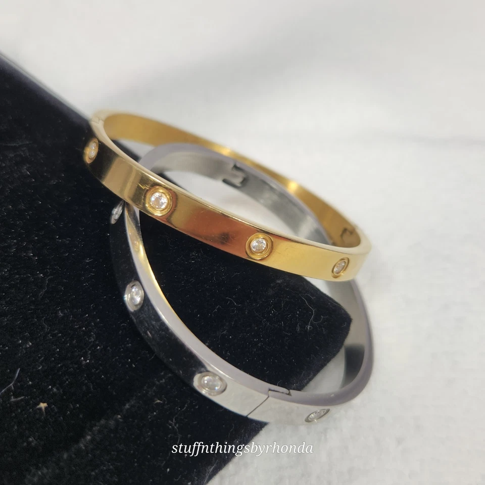 Pack de 2 ~1 Brazalete para Mujer Plata 1 Oro Acero Inoxidable Sin Deslustre Talla 61/2 Foto 2 de 4