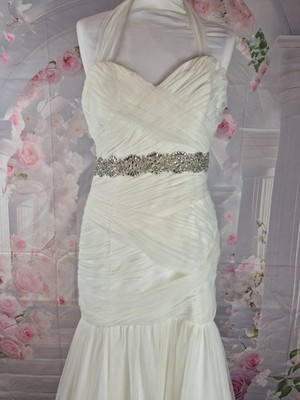 Alfred Angelo Brautkleid UK 12 elfenbein Perlen Taille Schnürung hinten UVP 995£