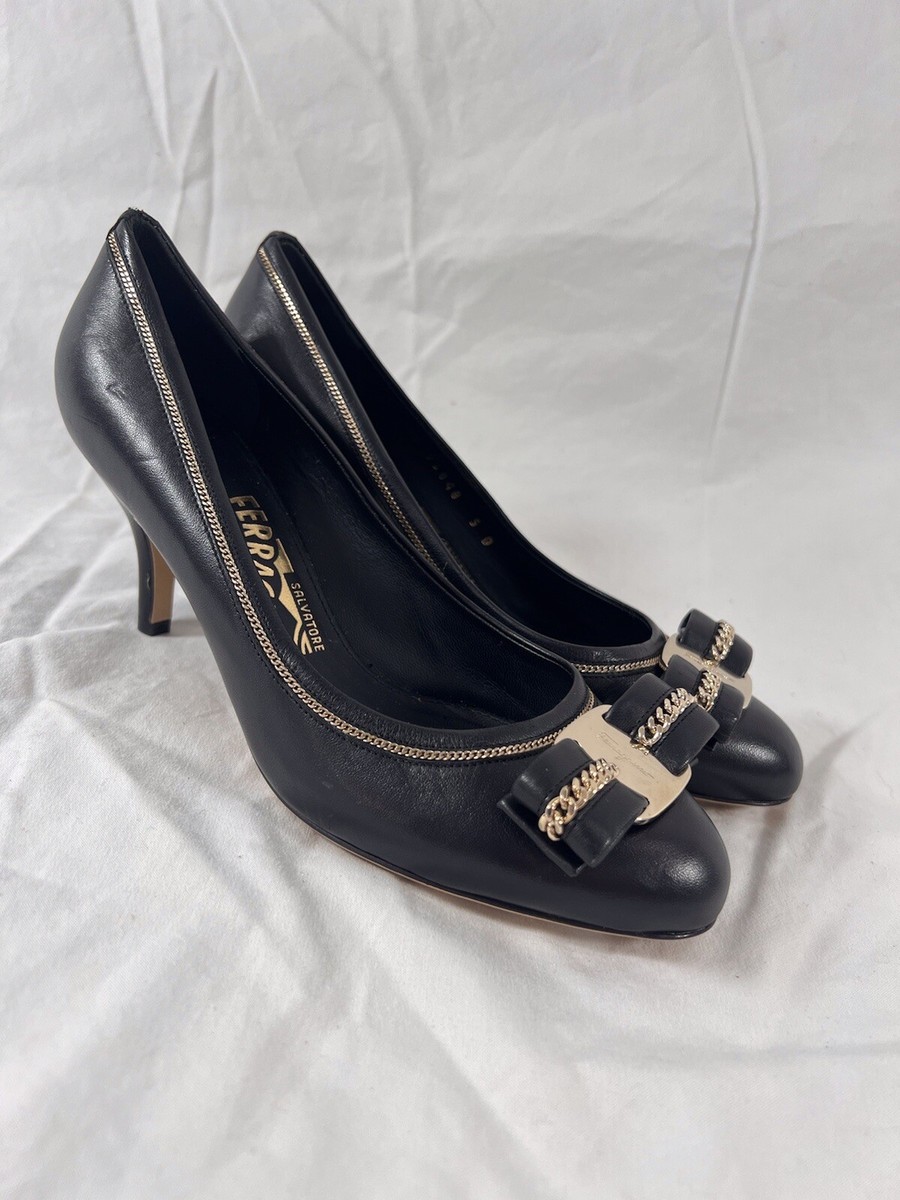 SALVATORE FERRAGAMO Carla 70 Vara Bow Pump Black Leather SALVATORE FERRAGAMO Carla 70 Vara Bow Pump Black Leather