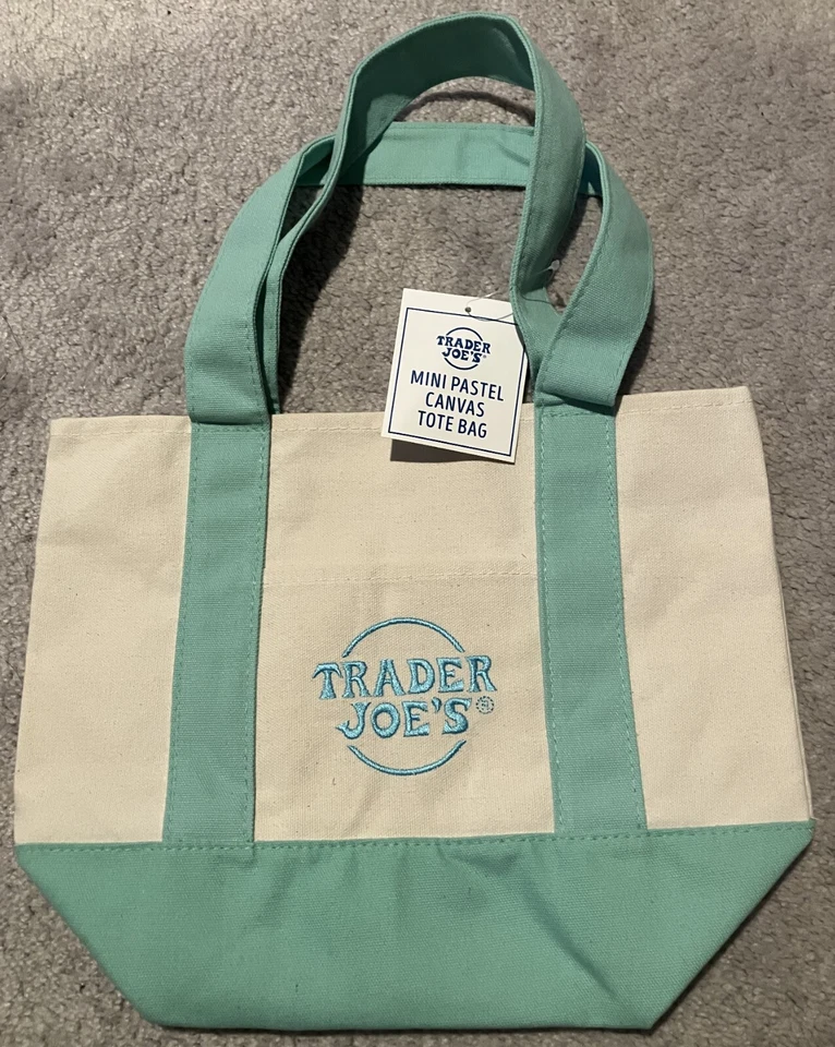 TRADER JOE'S Trader Joes Mini Pastel Canvas Tote Bag Mint Green🔥New With Tags🔥