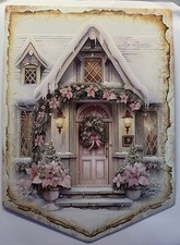 Christmas Pink Wall Decor Holiday Vintage Style Die Cut Cardboard 5. 5 X 7. 5