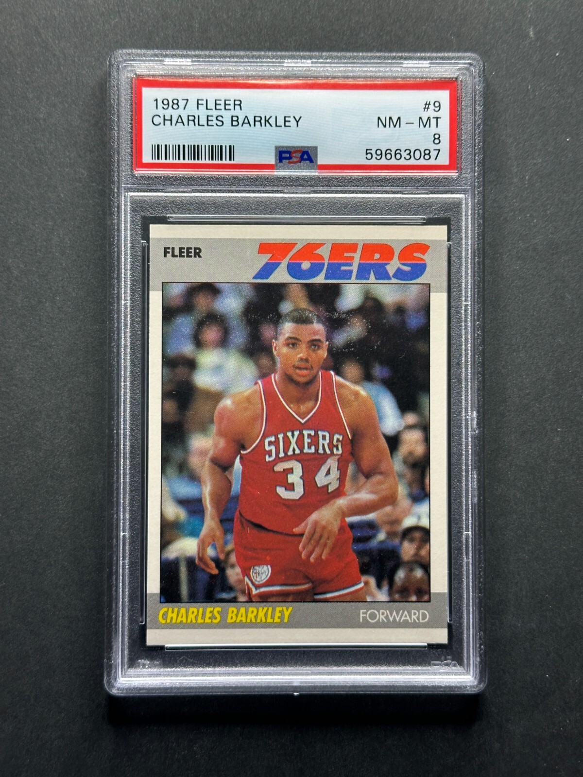 1987 Fleer #9 Charles Barkley Graded PSA 8 NM Philadelphia 76ers 2nd Year!