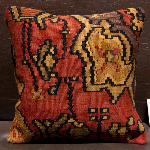 16"x16" 40x40 Hand Woven Turkish Anatolia Kilim Rug Vintage Pillow Cover Cushion