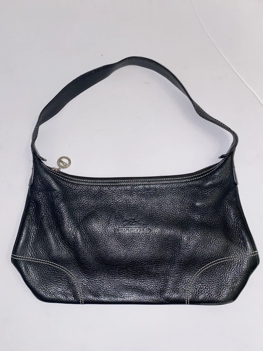 Designer Longchamp Black Leather Purse Handbag Shoulder Bag Zip