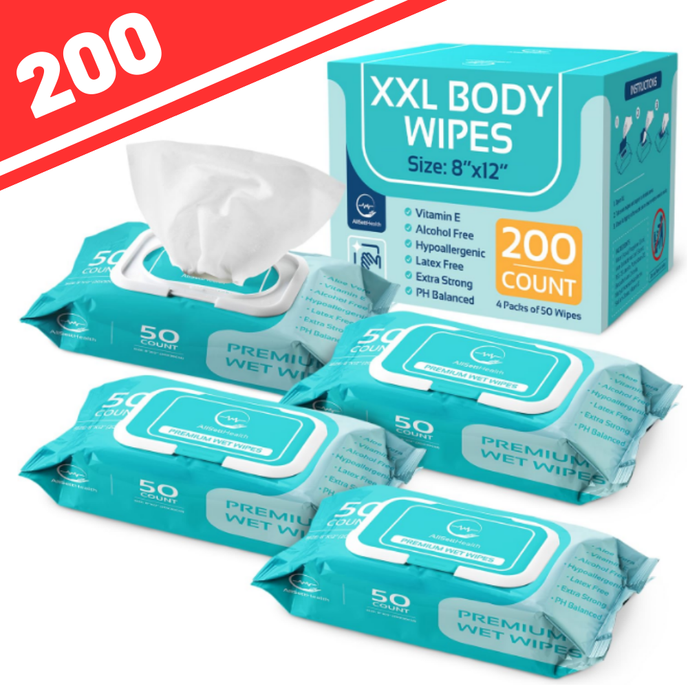 (50 x 4) 200 Pack Disposable Bathing Wipes No Rinse Free Single Use