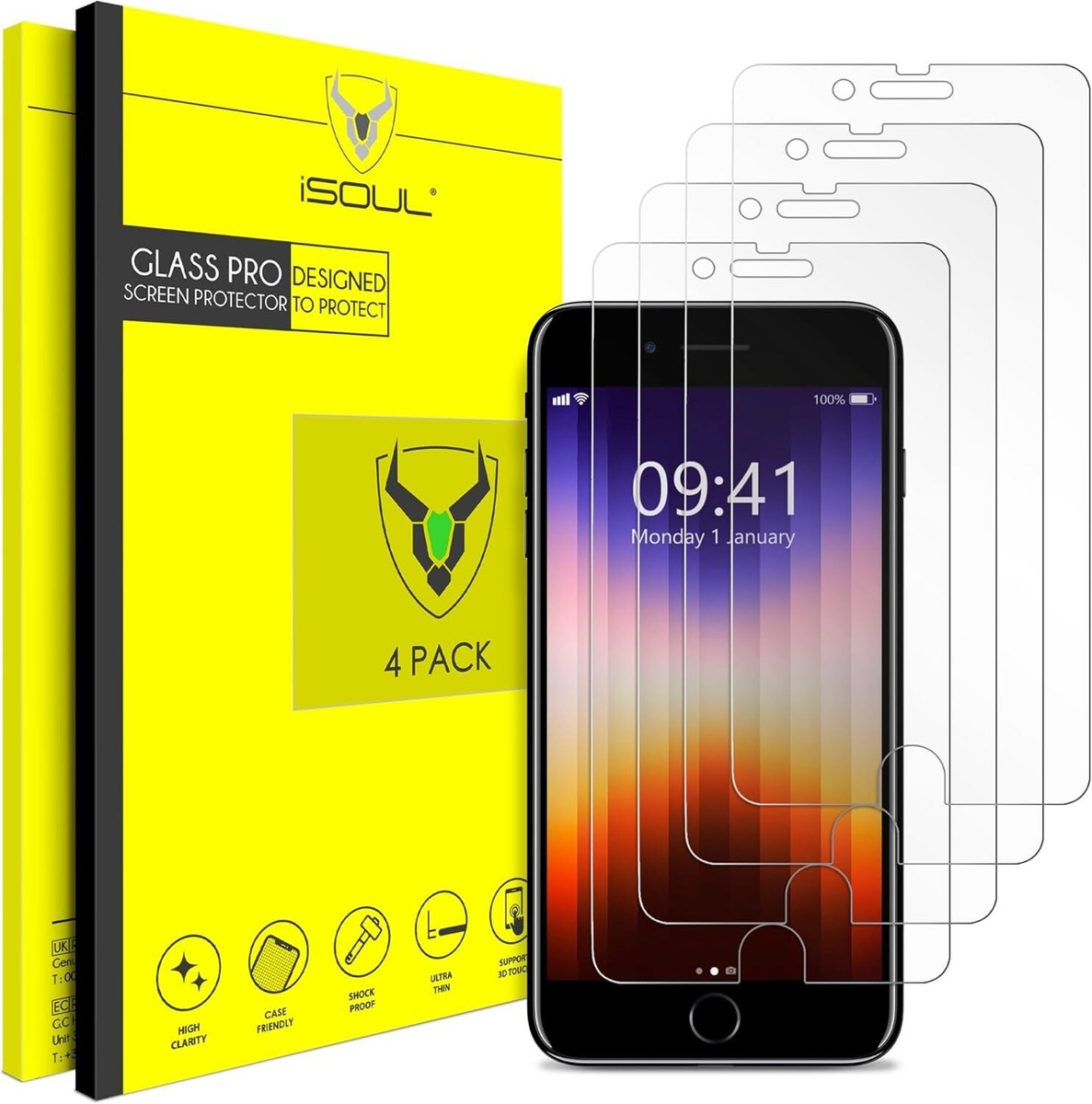 4-Pack Tempered Glass Screen Protector For iPhone SE 3/2