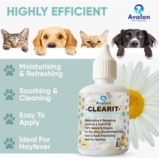 Pet Dog Cat Eye Drops Clearit Chamomile 100% Natural & Organic Soothes Cleanses